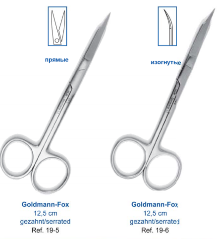 картинка Ножницы хирургические Goldmann-Fox зубчатые, 12,5 мм, HLW Dental 