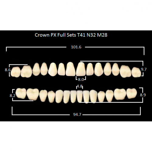 картинка Зубы композитный Crown PX Full Sets, полный гарнитур Crown T41/N32 Efucera M28 (28 шт), Yamahachi 