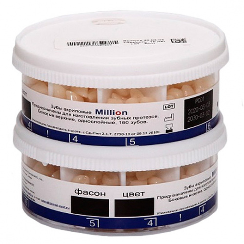 картинка Зубы акриловые New Million, фасон М36, 20 боковых гарнитуров в боксе (320 шт), Yamahachi 