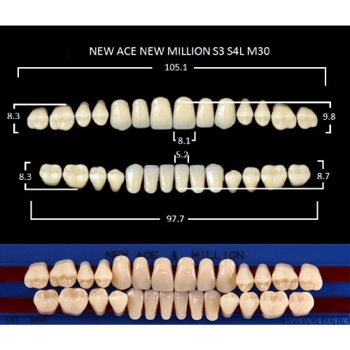 картинка Зубы акриловые New Ace / New Million, фасон S3/S4L M30, полный гарнитур (28 шт), Yamahachi 