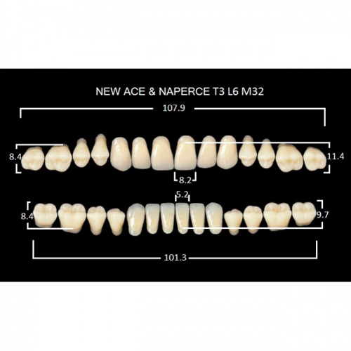 картинка Зубы акриловые Gloria New Ace / Naperce, фасон T3/L6 М32, полный гарнитур (28 шт), Yamahachi 