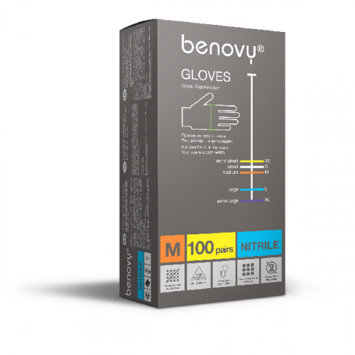 картинка Перчатки нитриловые Benovy смотровые неопудренные Nitrile Chlorinated (100 пар),Top Glove 