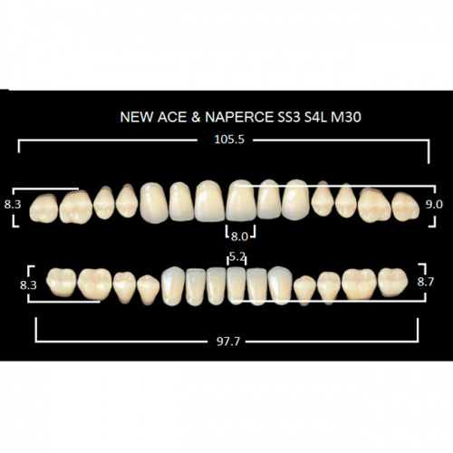 картинка Зубы акриловые Gloria New Ace / Naperce, фасон SS3/S4L М30, полный гарнитур (28 шт), Yamahachi 