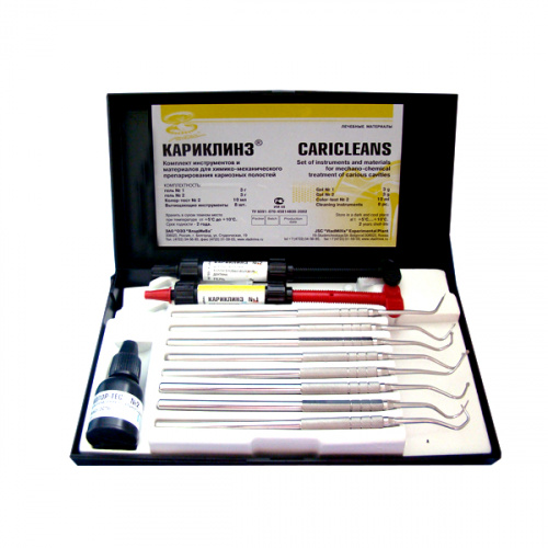 картинка Кариклинз комплект, Владмива (№1-3г, №2-3г, индикатор - 10мл, 8 инструментов) 
