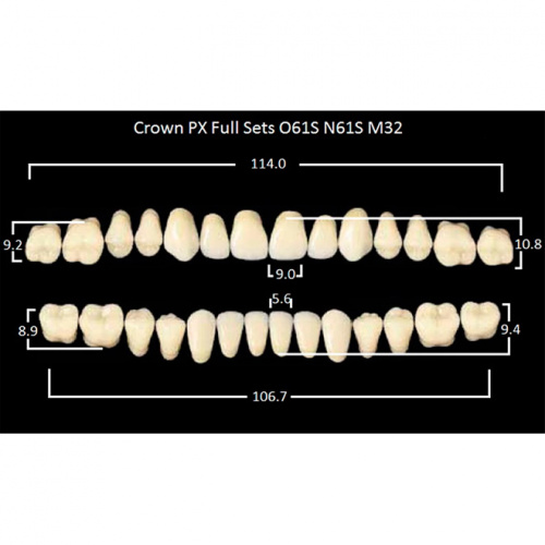 картинка Зубы композитные Crown PX Full Sets, полный гарнитур Crown O61S/N61S Efucera M32 (28 шт), Yamahachi 