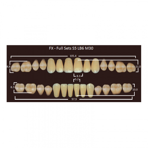 картинка Зубы акриловые FX, фасон S5/LB6 M30, полный гарнитур (28 шт), Yamahachi 
