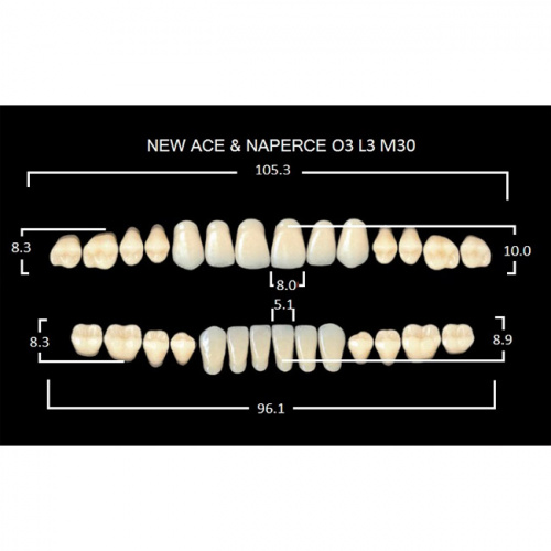 картинка Зубы акриловые Gloria New Ace / Naperce, фасон O3/L3 М30, полный гарнитур (28 шт), Yamahachi 