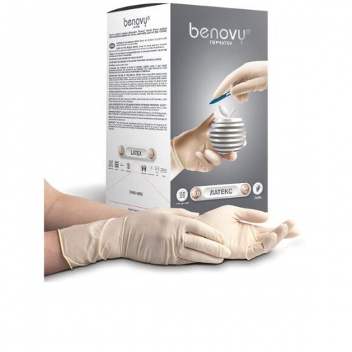 картинка Перчатки стерильные Benovy хирургические латексные неопудренные (1 пара), Top Glove 
