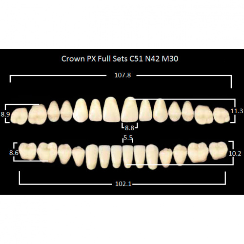 картинка Зубы композитные Crown PX Full Sets, полный гарнитур Crown C51/N42 Efucera M30 (28 шт), Yamahachi 