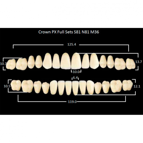 картинка Зубы композитный Crown PX Full Sets, полный гарнитур Crown S81/N81 Efucera M36 (28 шт), Yamahachi 