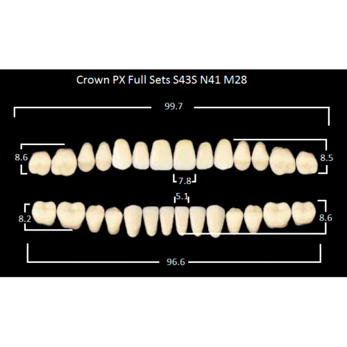 картинка Зубы композитные Crown PX Full Sets, полный гарнитур Crown S43S/N41 Efucera M28 (28 шт), Yamahachi 