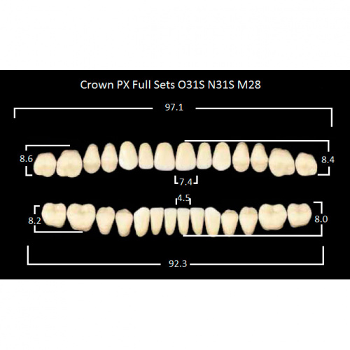 картинка Зубы композитные Crown PX Full Sets, полный гарнитур Crown O31S/N31S Efucera M28 (28 шт), Yamahachi 