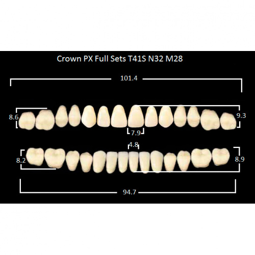 картинка Зубы композитные Crown PX Full Sets, полный гарнитур Crown T41S/N32 Efucera M28 (28 шт), Yamahachi 