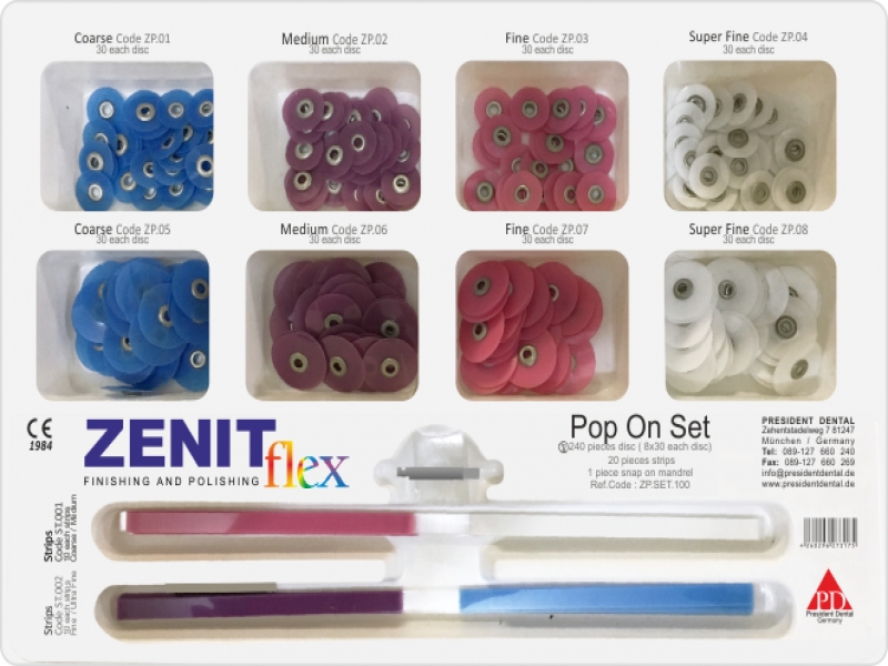 картинка Набор дисков Zenit Flex Pop On (8х30дисков, 20 штрипсов, 1 дискодер), President Dental  