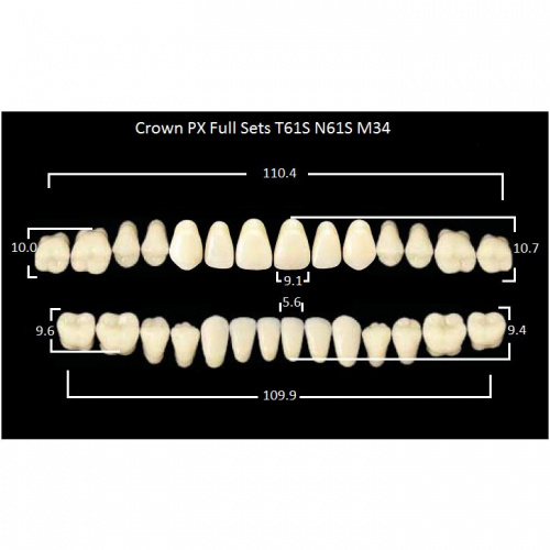 картинка Зубы композитные Crown PX Full Sets, полный гарнитур Crown T61S/N61S Efucera M34 (28 шт), Yamahachi 