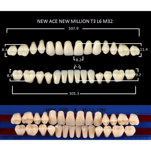картинка Зубы акриловые New Ace / New Million, фасон T3/L6 M32, полный гарнитур (28 шт), Yamahachi 