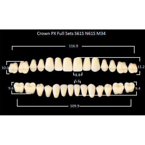картинка Зубы композитный Crown PX Full Sets, полный гарнитур Crown S61S/N61S Efucera M34 (28 шт), Yamahachi 