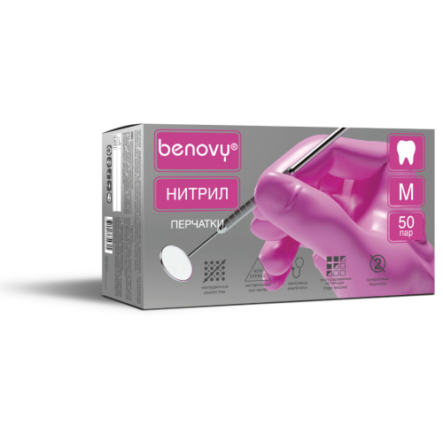 картинка Перчатки розовые Benovy смотровые нестерильные нитриловые Dental Formula MultiColor (50 пар), Top Glove 