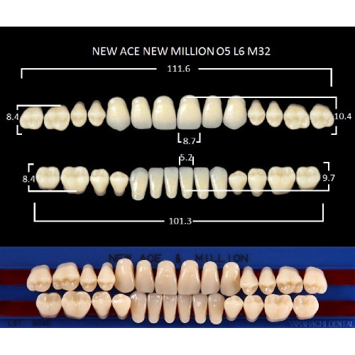 картинка Зубы акриловые New Ace / New Million, фасон S2/S3L M30, полный гарнитур (28 шт), Yamahachi 