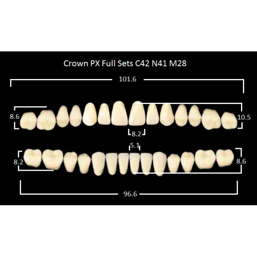 картинка Зубы композитные Crown PX Full Sets, полный гарнитур Crown C42/N41 Efucera M28 (28 шт), Yamahachi 
