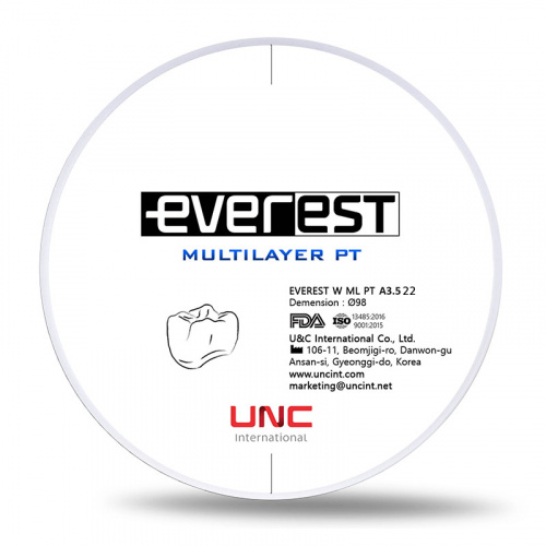 картинка Циркониевые диски Эверест Мультилайер ПТ - Everest Multilayer PT (98x22мм), UNC Inc 