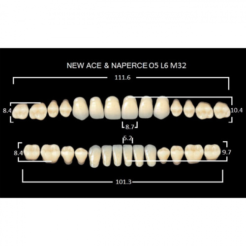 картинка Зубы акриловые Gloria New Ace / Naperce, фасон O5/L6 М32, полный гарнитур (28 шт), Yamahachi 