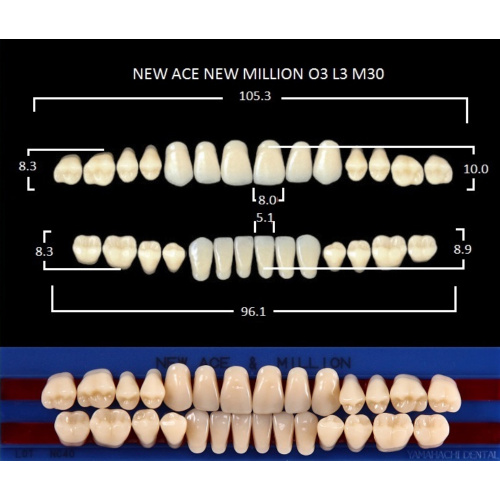 картинка Зубы акриловые New Ace / New Million, фасон O3/L3 M30, полный гарнитур (28 шт), Yamahachi 