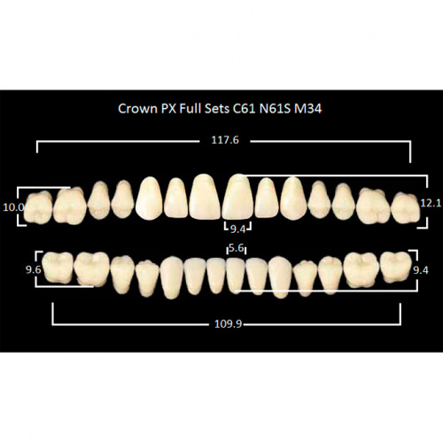 картинка Зубы композитные Crown PX Full Sets, полный гарнитур Crown C61/N61S Efucera M34 (28 шт), Yamahachi 