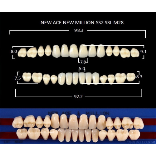 картинка Зубы акриловые New Ace / New Million, фасон SS2/S3L M28, полный гарнитур (28 шт), Yamahachi 