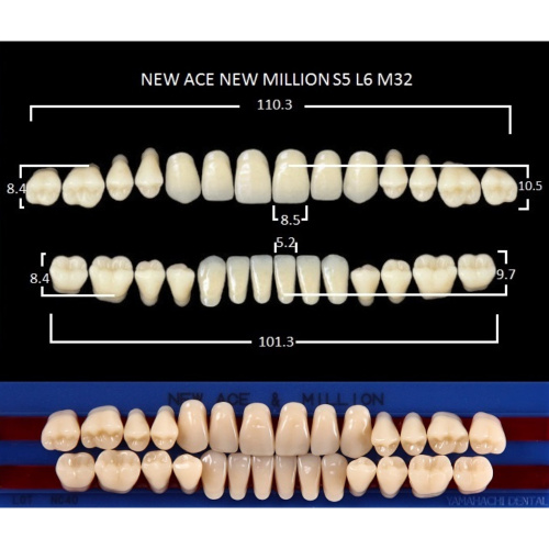 картинка Зубы акриловые New Ace / New Million, фасон S5/L6 M32, полный гарнитур (28 шт), Yamahachi 
