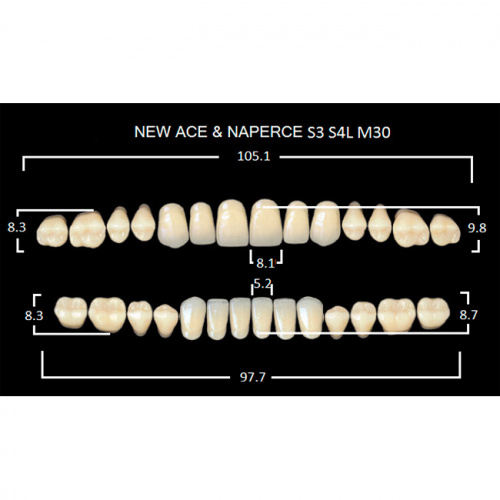 картинка Зубы акриловые Gloria New Ace / Naperce, фасон S3/S4L М30, полный гарнитур (28 шт), Yamahachi 