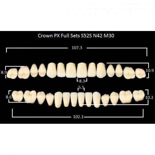 картинка Зубы композитный Crown PX Full Sets, полный гарнитур Crown S52S/N42 Efucera M30 (28 шт), Yamahachi 