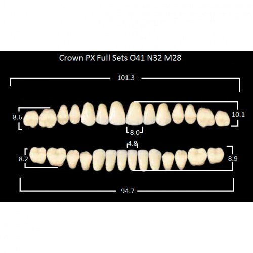 картинка Зубы композитные Crown PX Full Sets, полный гарнитур Crown O41/N32 Efucera M28 (28 шт), Yamahachi 