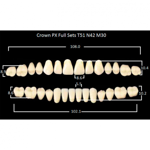 картинка Зубы композитные Crown PX Full Sets, полный гарнитур Crown T51/N42 Efucera M30 (28 шт), Yamahachi 