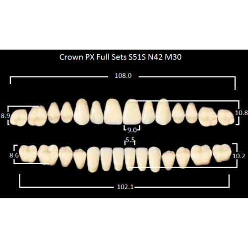 картинка Зубы композитные Crown PX Full Sets, полный гарнитур Crown S51S/N42 Efucera M30 (28 шт), Yamahachi 