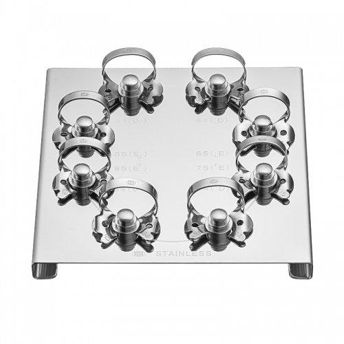 картинка Набор кламп для молочных зубов на металлической подставке (8 кламп), Dentech Corporation 