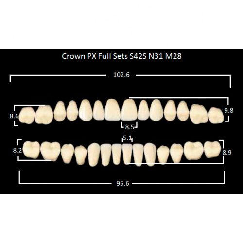 картинка Зубы композитные Crown PX Full Sets, полный гарнитур Crown S42S/N31 Efucera M28 (28 шт), Yamahachi 