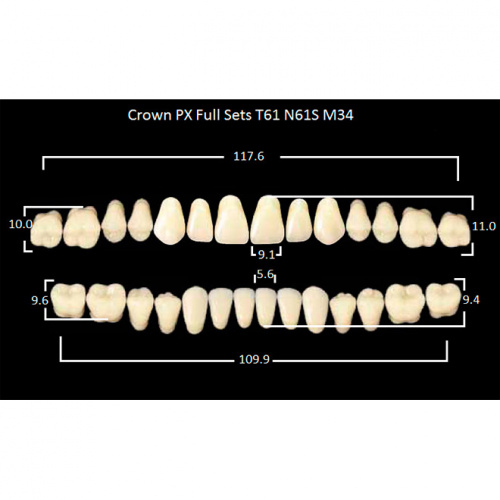 картинка Зубы композитные Crown PX Full Sets, полный гарнитур Crown T61/N61S Efucera M34 (28 шт), Yamahachi 