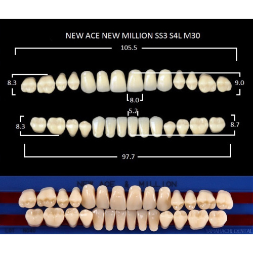 картинка Зубы акриловые New Ace / New Million, фасон SS3/S4L M30, полный гарнитур (28 шт), Yamahachi 
