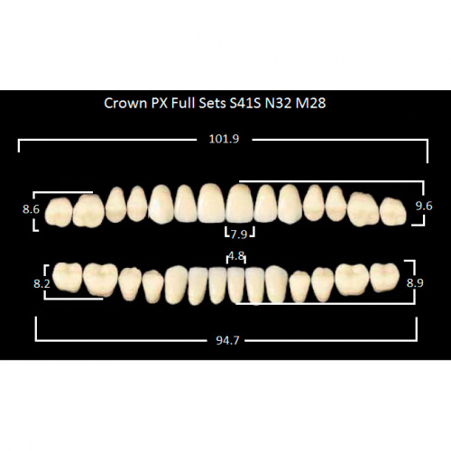 картинка Зубы композитные Crown PX Full Sets, полный гарнитур Crown S41S/N32 Efucera M28 (28 шт), Yamahachi 