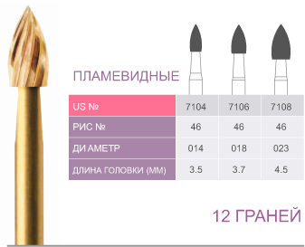 картинка Бор ТВС финишный 7104, пламевидный, 12 граней, FG (5 шт.), Prima Dental Group 