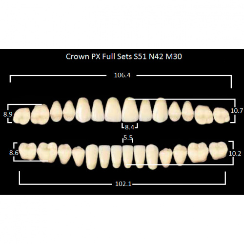 картинка Зубы композитные Crown PX Full Sets, полный гарнитур Crown S51/N42 Efucera M30 (28 шт), Yamahachi 