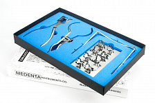 картинка Набор для коффердама ЧЕРНЫЙ SET-129-TN, 8 черных кламмеров + 4 инструмента, Medenta Instrumets Co